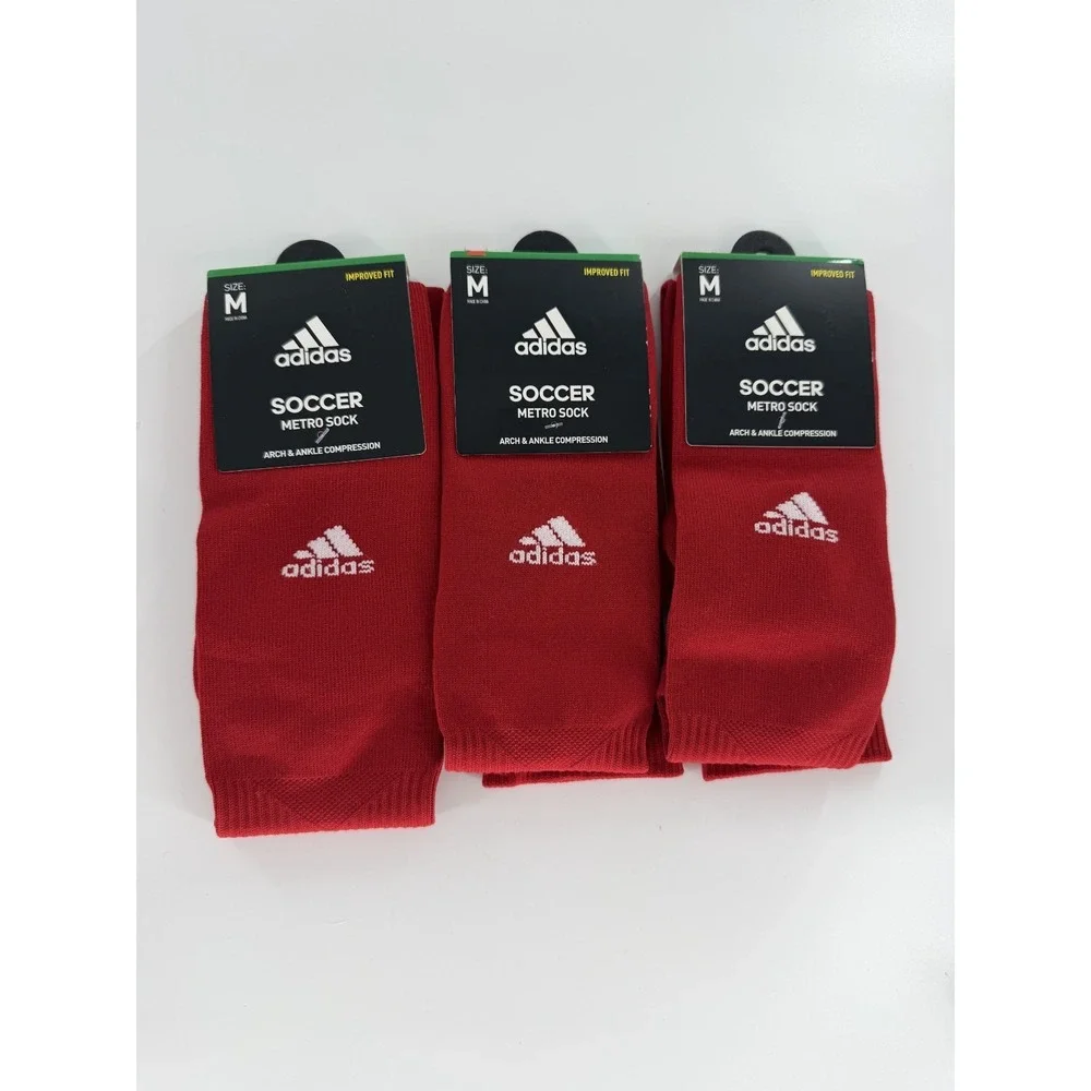 Adidas Soccer Metro Socks Red Large Over The Calf Arch Ankle Compression 3 Pack‎
